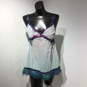 Tie Dye Silk Ruth Sz Sm Spaghetti Strap Top Lingerie Upcycled White Purple Green